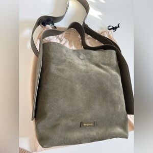 Songmont Olive Green Suede Drippy Bag, medium, BRAND NEW